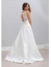 Ivory Lace Taffeta Keyhole Back Long Wedding Dress
